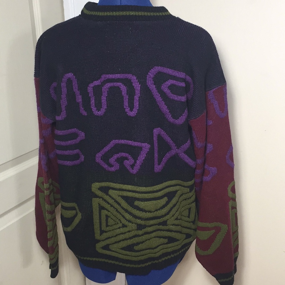 Vintage 80’s geometric crewneck sweater L - Picture 5 of 8